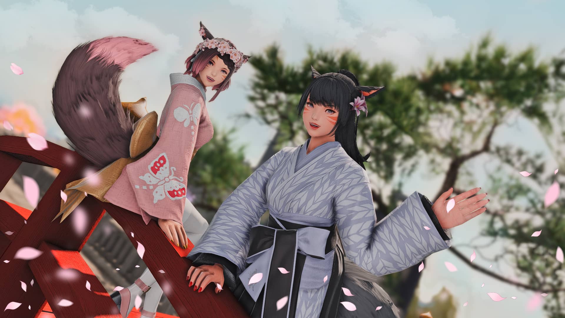 Picture portraying two miqotes in the game Final Fantasy XIV
